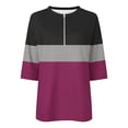 thumbnail image 5 of Inverlee Women's Color Block 3/4 Sleeve Tops Half Zip Casual Trendy V Neck Tees Daily Loose Fit Summer Blouses Hot Pink S, 5 of 5