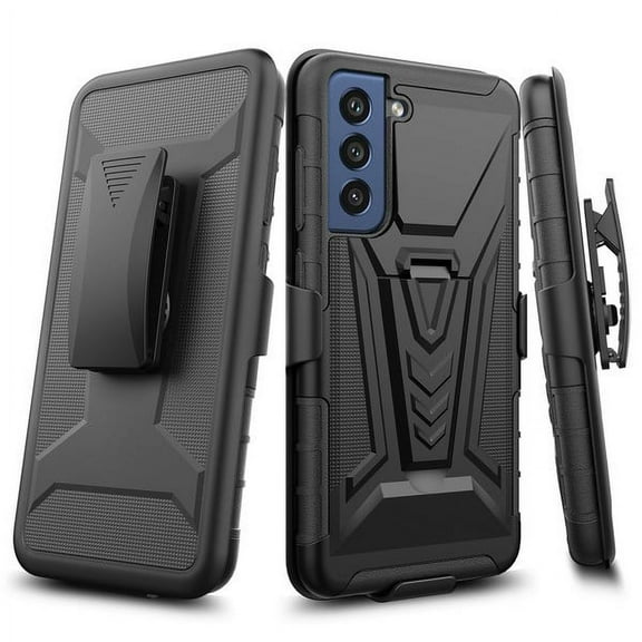 3-IN-1 Advanced Armor Hybrid Case with Belt Clip Holster for Samsung Galaxy S22 Plus 5G - Black