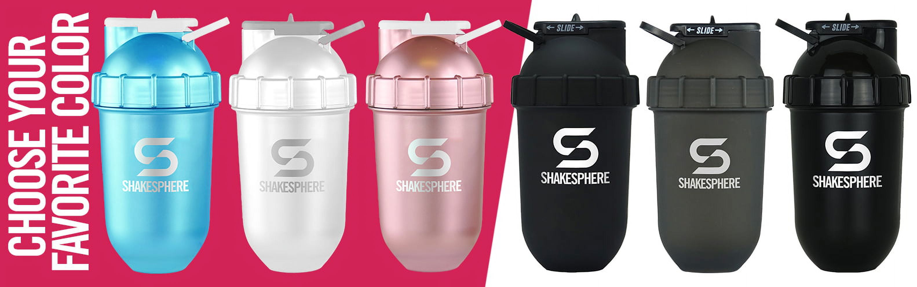 SHAKESPHERE Tumbler Original: Protein Shaker Bottle and Smoothie Cup, 24 oz  - Bladeless Blender Cup, No Blending Ball - Glossy Black - Black Logo