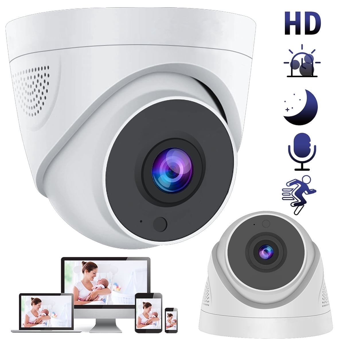 BFVV 360° Wireless Nanny Cam - Two-Way Audio & Video Recording, IP66 Weatherproof, 360° Panorama + Time-Lapse Night Vision, Indoor/Outdoor HD Home Security Camera w/ Color Night Vision