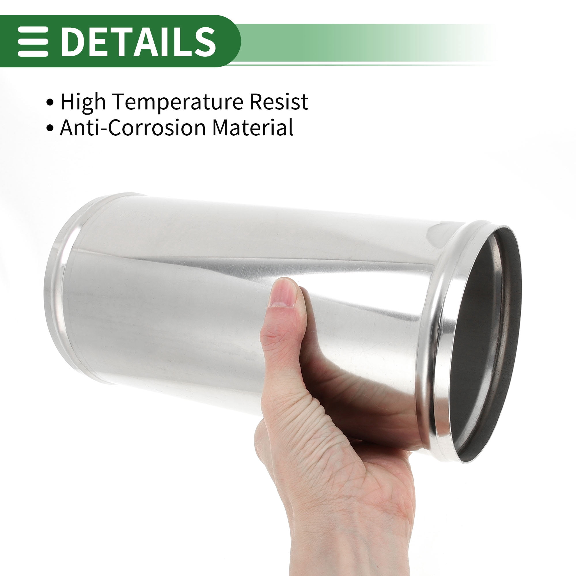 Straight Exhaust Pipe Tube with Bead Roll DIY Custom Car Modified Exhaust Pipe Tubing Piping 5" OD 10" End Length T304 Stainless Steel Silver Tone