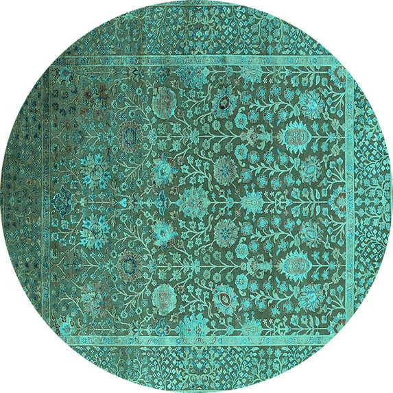 Ahgly Company Indoor Round Oriental Turquoise Blue Industrial Area Rugs, 6' Round