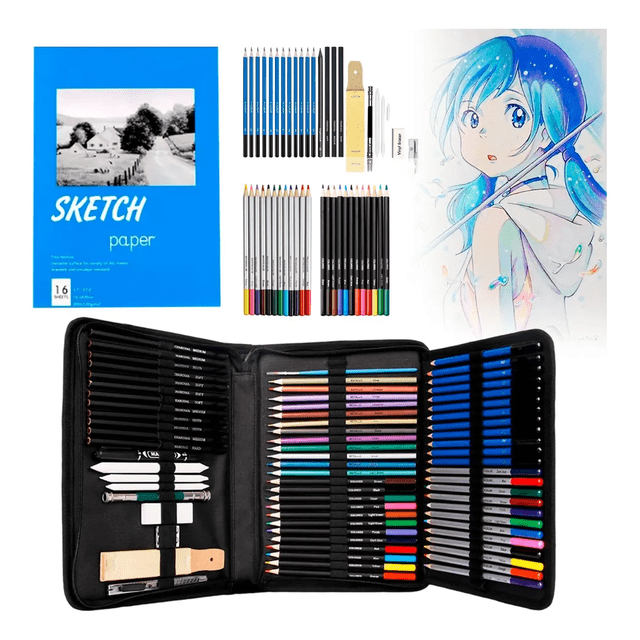 Kit De Lápices De Dibujo Y Bocetos Con Accesorios 71 Piezas Xtellar multicolor