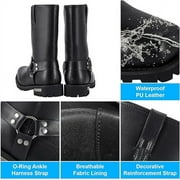 Dream Apparel Mens Motorcycle Leather Boots Biker Boots Riding Boots Black Waterproof