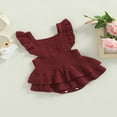 thumbnail image 3 of Baby Girls Knitting Rompers Solid Color Fly Sleeve Ruffle Hem Casual Party Street Spring Fall Summer Rompers Brown 3-6 Months, 3 of 8