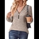 thumbnail image 2 of Suéter Holgado de Punto Acanalado con Cuello de Media Cremallera para Mujer, Blusas Casuales de Larga de Color Liso, Blusas Cómodas y Cálidas Caqui XL, 2 of 9