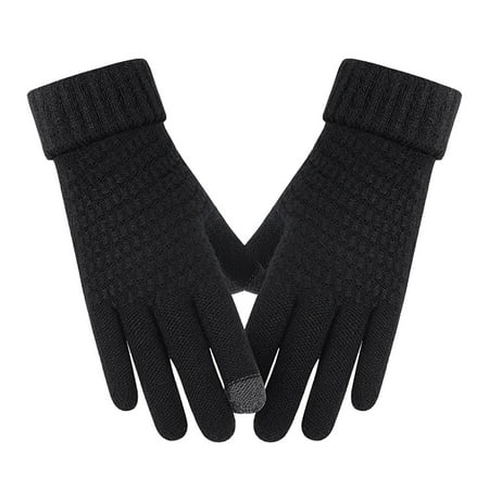 

YUEHAO Gloves Mittens Solid Knit Keep Plush Thickened Touchscreen On Slip Soft Keep Warm Gloves Black