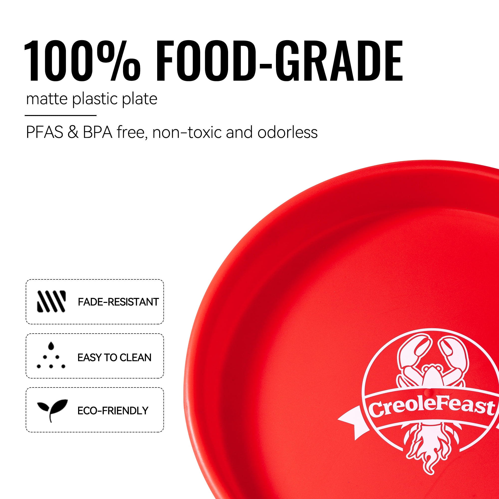 Creole Feast 15-inch Plastic Crawfish Plates, Set of 6,Perfect for Outdoor & Indoor Settings, Red