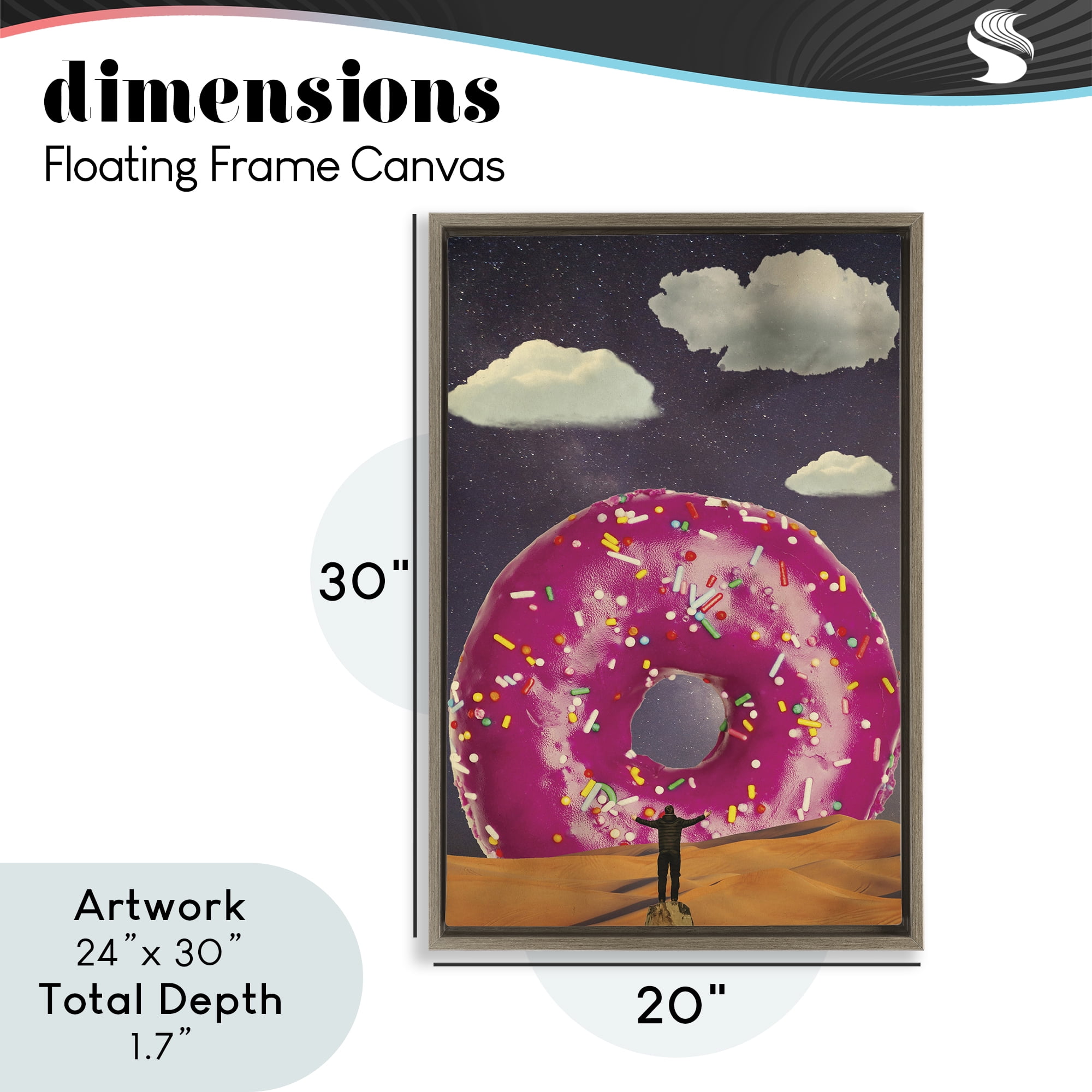 Happy Days Giant Donut Brown Framed Floater Canvas Wall Art, design by Elo Marc