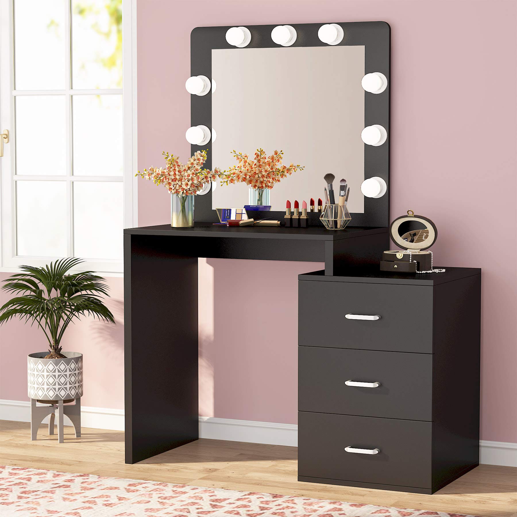 Tribesigns Makeup Vanity Table with Lighted Mirror, Large Vanity Desk 