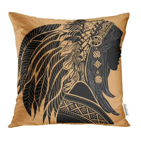 EREHome Red Native Young Woman in Costume of American Silhouette Beautiful Women Girl Pillowcase Cushion Cases 18x18 inch