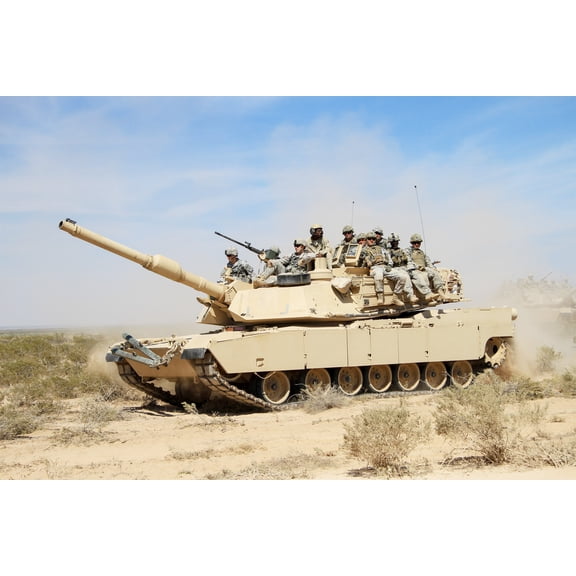 24x36 gallery poster, 82nd Airborne paratroopers ride an M1 Abrams tank