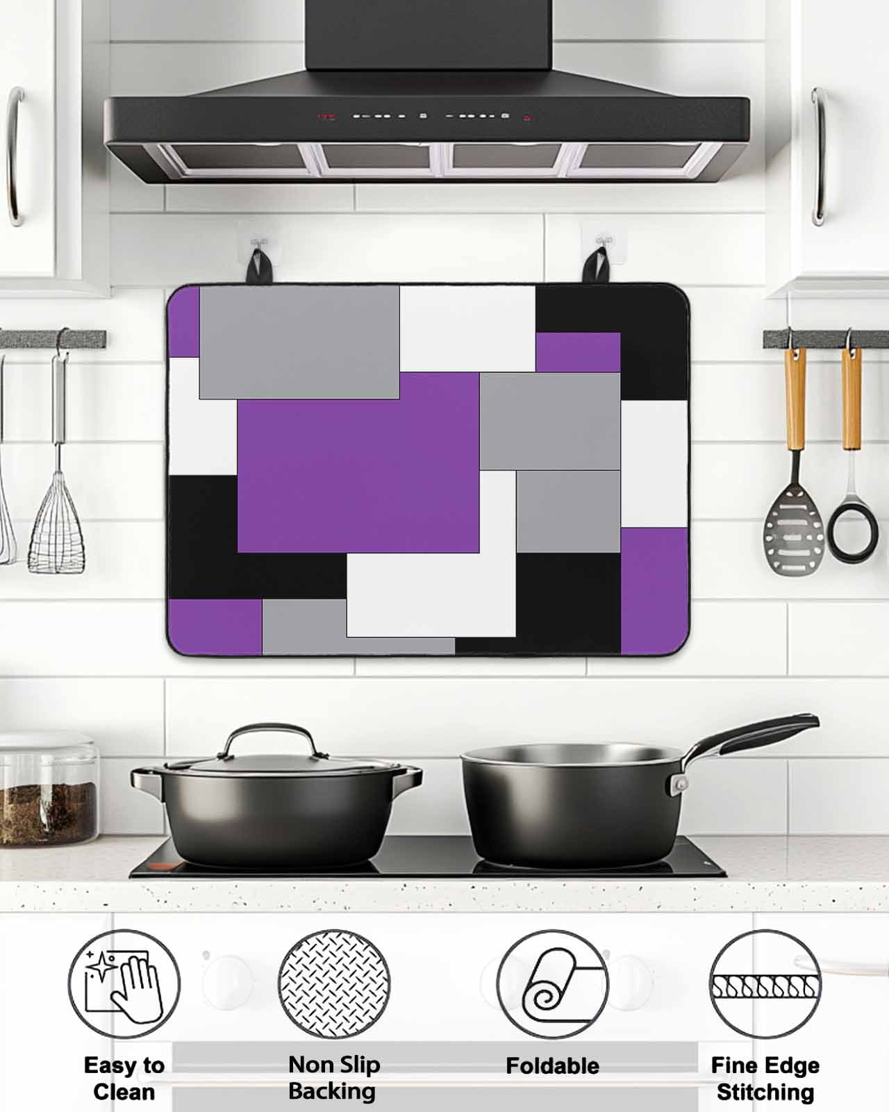 Stove Top Covers for Electric Stove,Purple Grey Black Geometric Glass Stovetop Cover Protector,Middle Century Art Abstract Aesthetics Cooktop Protector Oven Mat for Kitchen Countertop 24"x21"