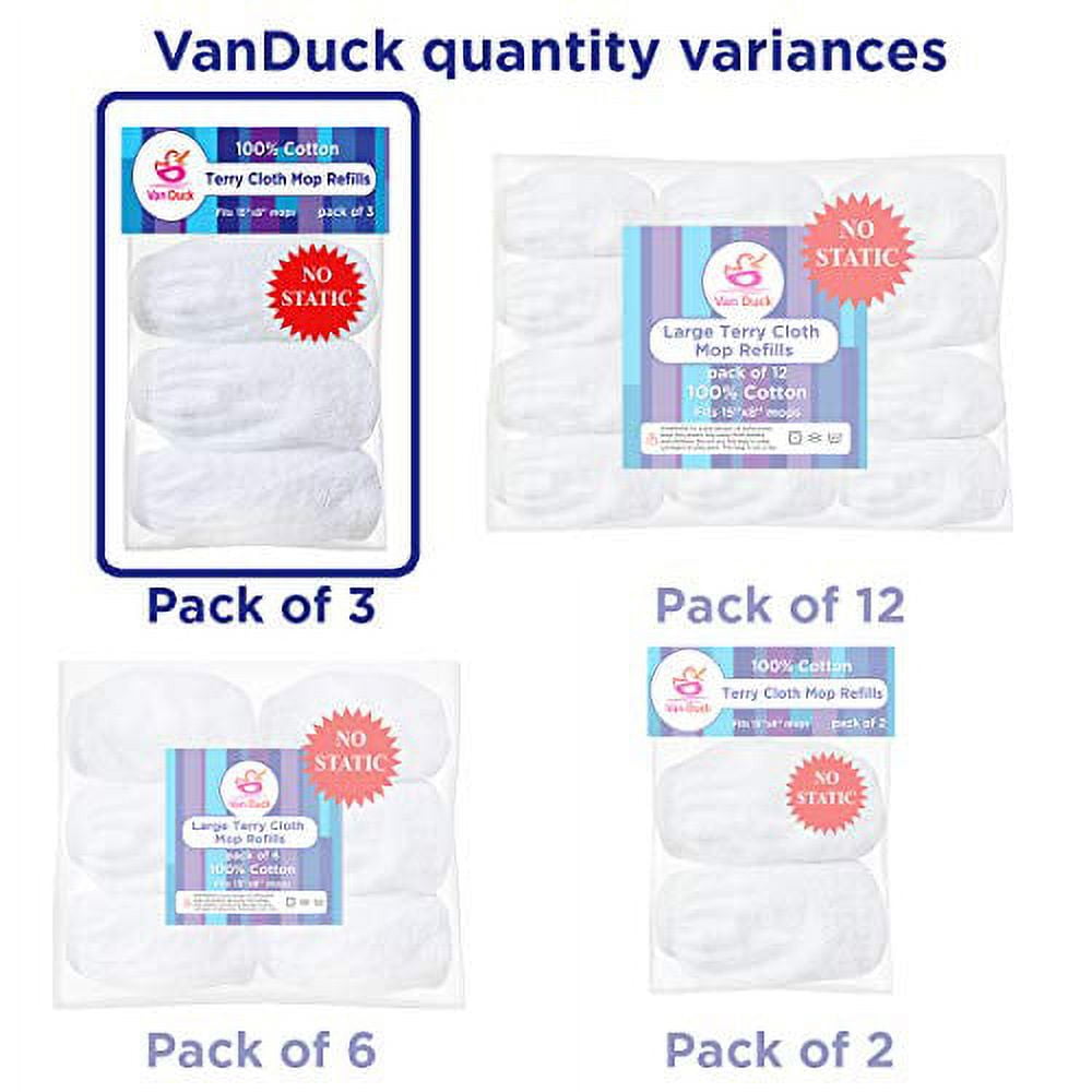 VanDuck 100% Cotton Terry Mop Pads 15x8 Inches 3-Pack, Terry Cloth Mop  Covers (Mop is Not Included)