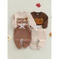 thumbnail image 3 of Toddler Boy Thanksgiving Outfits Letter Turkey Embroidery Long Sleeve Round Neck Pullover + Elastic Waist Solid Pants 2 Pcs Set, 3 of 6
