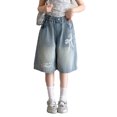 thumbnail image 2 of Shorts for Girls Girls Denim Shorts Summer Casual Mid Length Lightweight Breathable Soft Blue 5-6 Years, 2 of 7