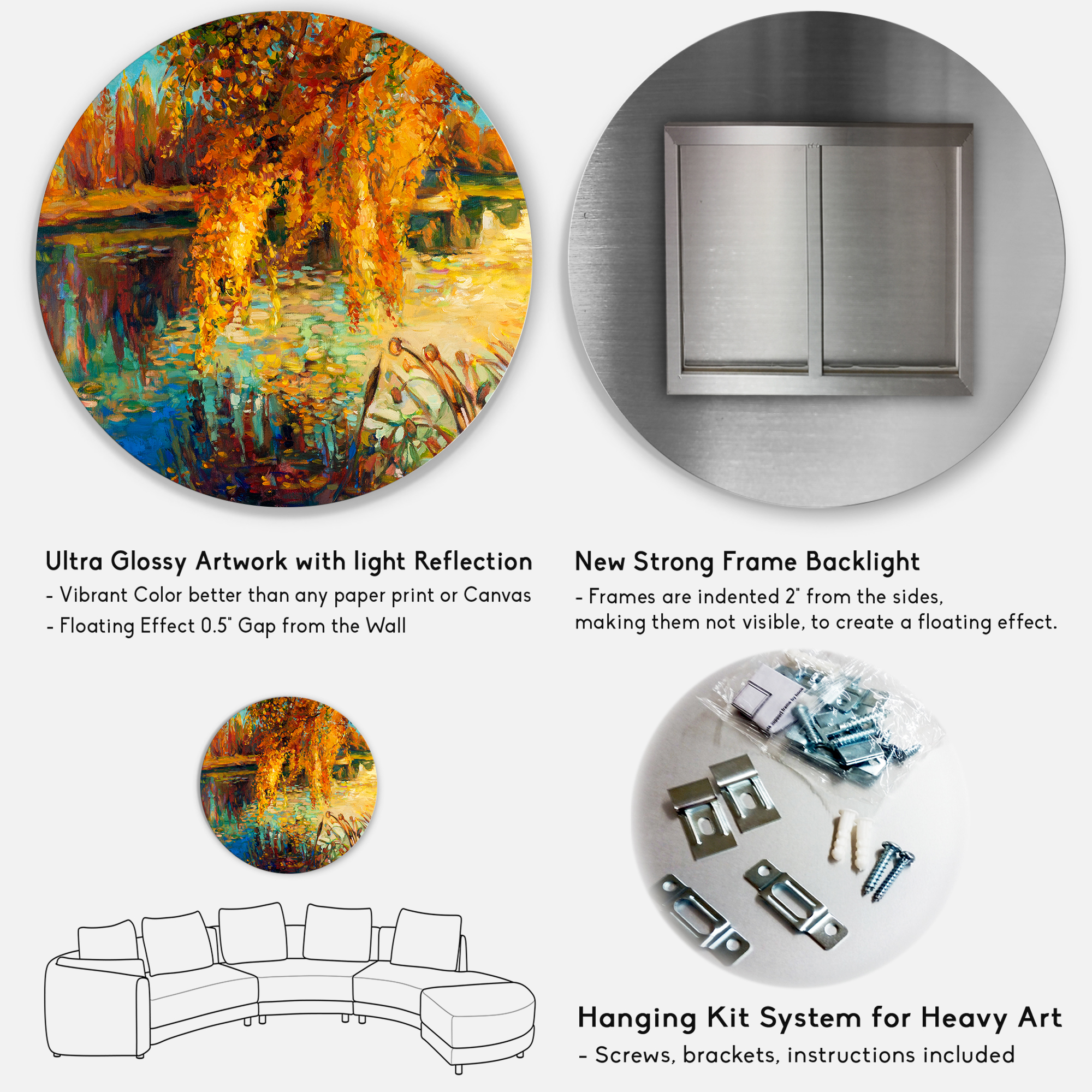 Designart 'Orange Autumn Forest Reflects On River' Lake House Circle Metal Wall Art 29x29 - Disc of 29