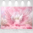 thumbnail image 2 of Pink Angel Wings Backdrop Dreamy Pink Wings Cloud Baby Shower White Floral Newborn Shower Birthday Party Decorations Banner Supplies Photo Booth Props, 2 of 4