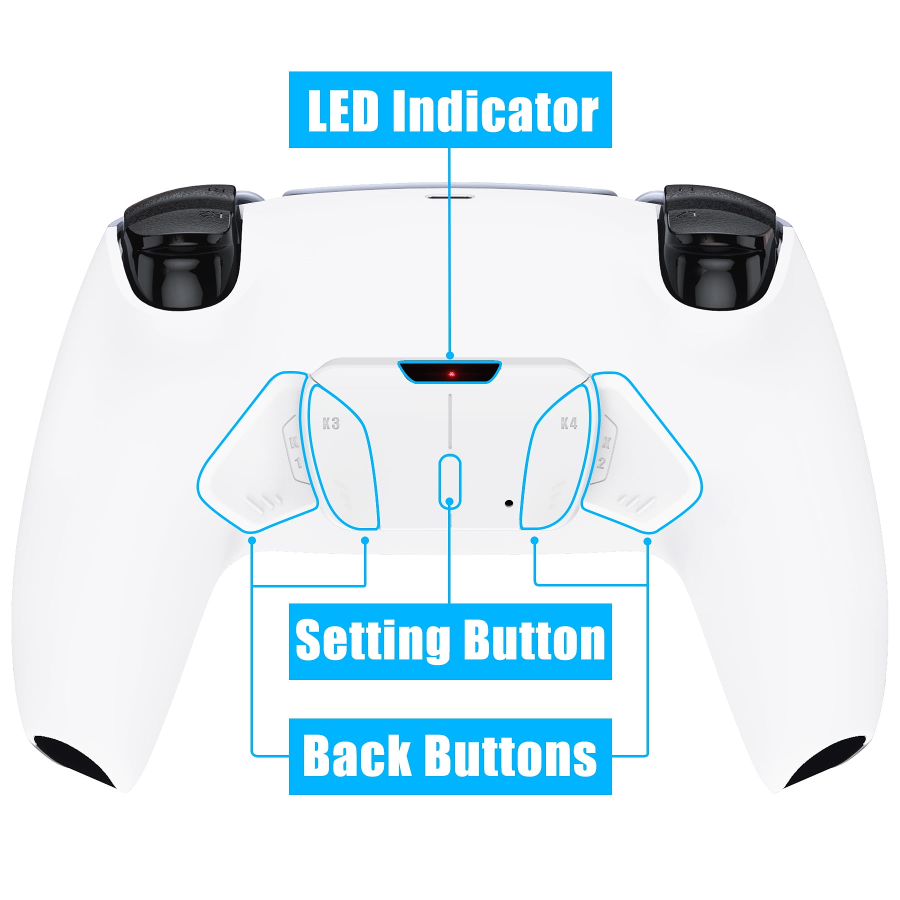 Upgrade Board & Redesigned Back Shell & 4 Back Buttons for PS5 Controller Controller NOT Included eXtremeRate White Rubberized Grip Programable RISE4 Remap Kit for PS5 Controller BDM 010 & BDM 020 