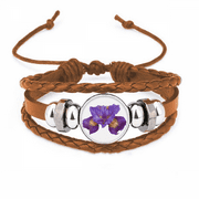 Flower Purple Orchid Bracelet Wristband Leather Jewelry Ornament