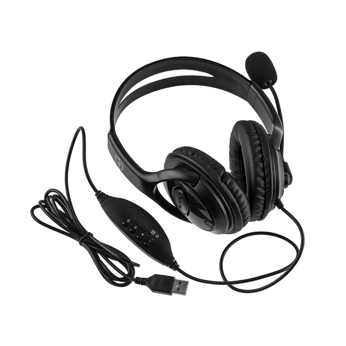Adorama LX-USB05 USB Wired Headset with Microphone 6- Pack with In-Line Controls Professional Business Headphones VoIP Phone Computer Call Center Office