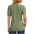 thumbnail image 3 of Short Sleeve V-neck Women Button Henley Blouse Tops Summer Pleated Casual Blouse Shirt, 3 of 4