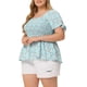 thumbnail image 4 of Blusas de verano de talla grande para mujeres Agnes Orinda, con cuello cuadrado, fruncido, lazo, mangas cortas y peplum, 2X azul claro, 4 of 6