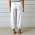 thumbnail image 4 of Tianiyouqing Breathable Linen Capri Pants for Women Petite Length Elastic Waist Wide Leg High Waisted Pajama Gauchos Pants Drawstring Loose Crop Trousers WhiteL, 4 of 6
