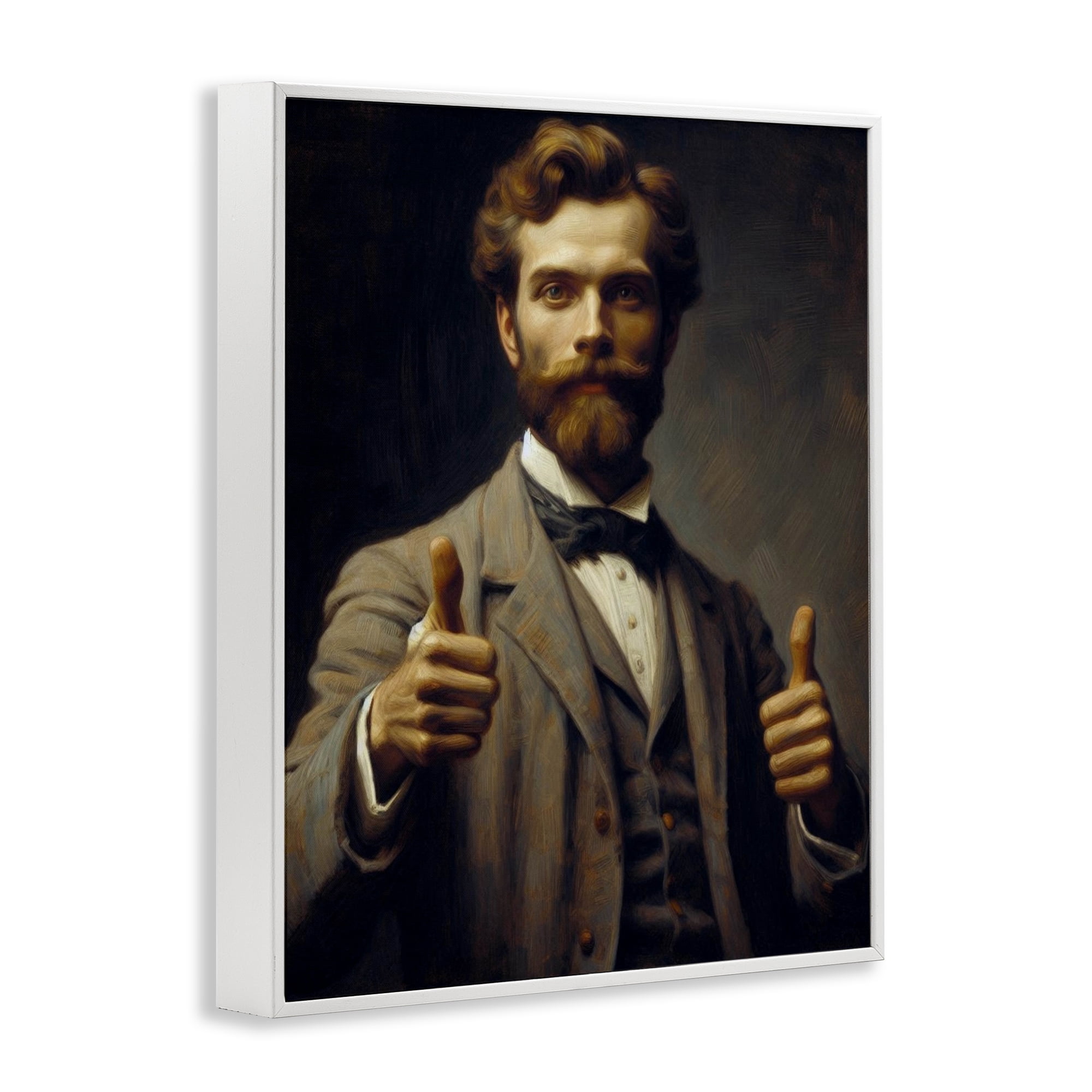 Funny Thumbs Up Gentleman White Framed Giclee Art, design by Lettered and Lined
