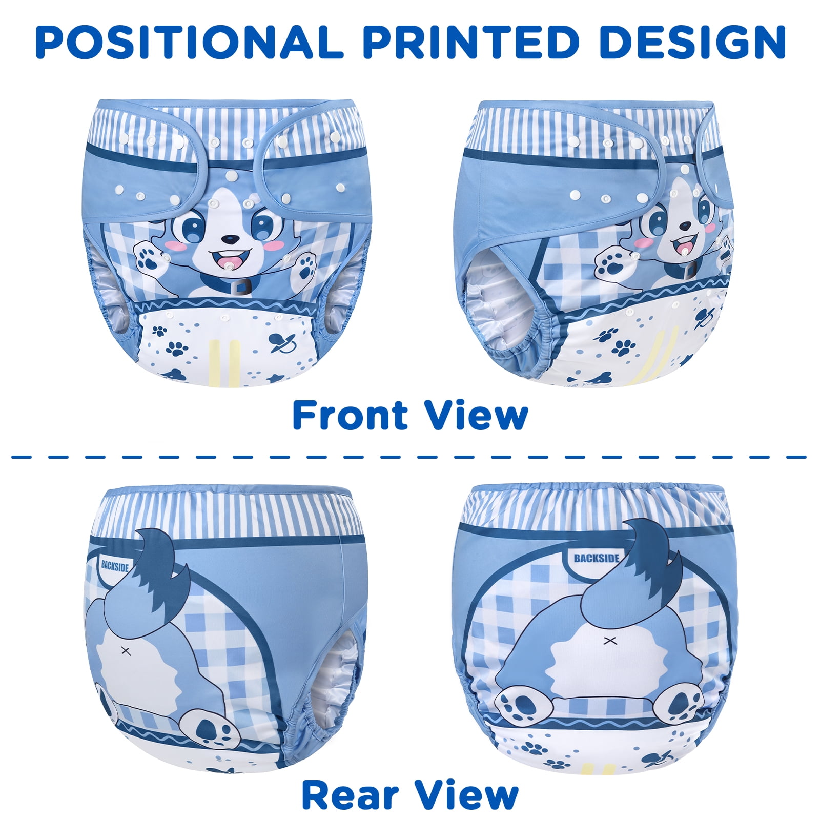Littleforbig Washable Adjustable Reusable Waterproof Cloth Adult Diaper Wrap Cover - Little Blue S
