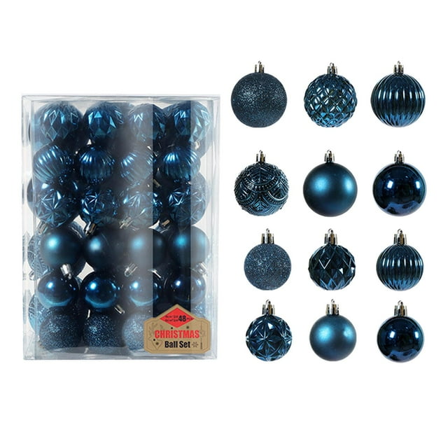 48 bolas navideñas colgantes, 6 cm y 4 cm, irrompibles, para árbol de Navidad. Azul