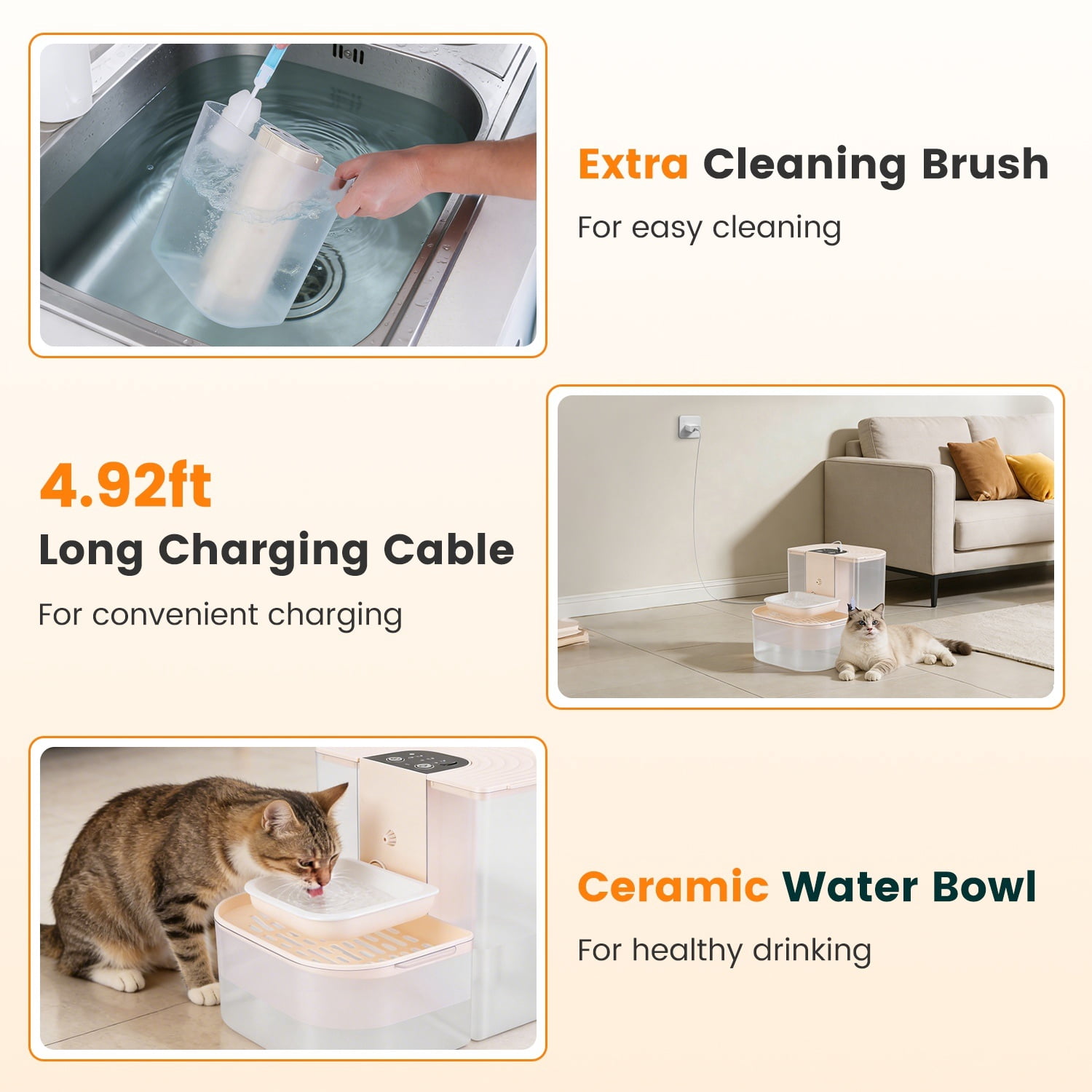 Smart Automatic Pet Water Dispenser Dual Tank 4.5L Cordless Rechargeable Remote Control Ceramic Bowl Cats Dogs 15Day Battery Life 2Hr Charge Quiet Operation Creamy Color 11In For Home Use