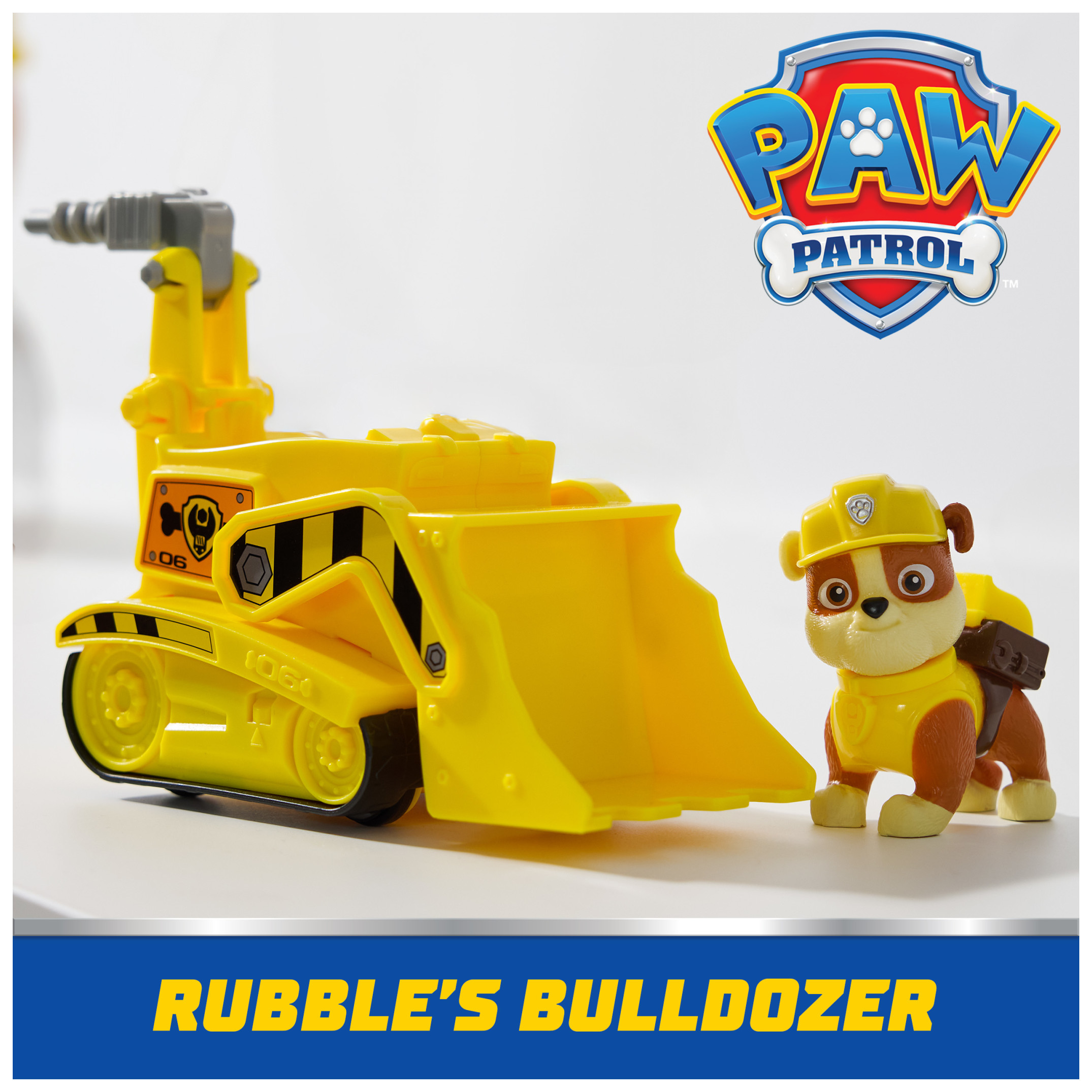 PAW Patrol Bulldozer Vehicle with Collectible Rubble Figure, Sustainably Minded Toys for Kids Ages 3+