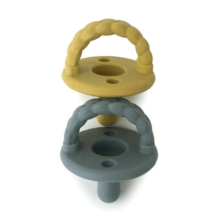 UPC: 0810434031668 | Itzy Ritzy Sweetie Soother Pacifier Set of 2 – Silicone Newborn Pacifiers with Collapsible Handle & Two Air Holes for Added Safety; Set of 2 in Dark Gray & Yellow Ages Newborn & Up