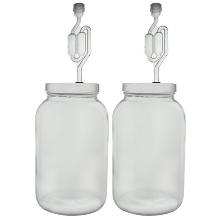 One Gallon Wide Mouth Jar with Lid and Twin Bubble Airlock-Set of 2