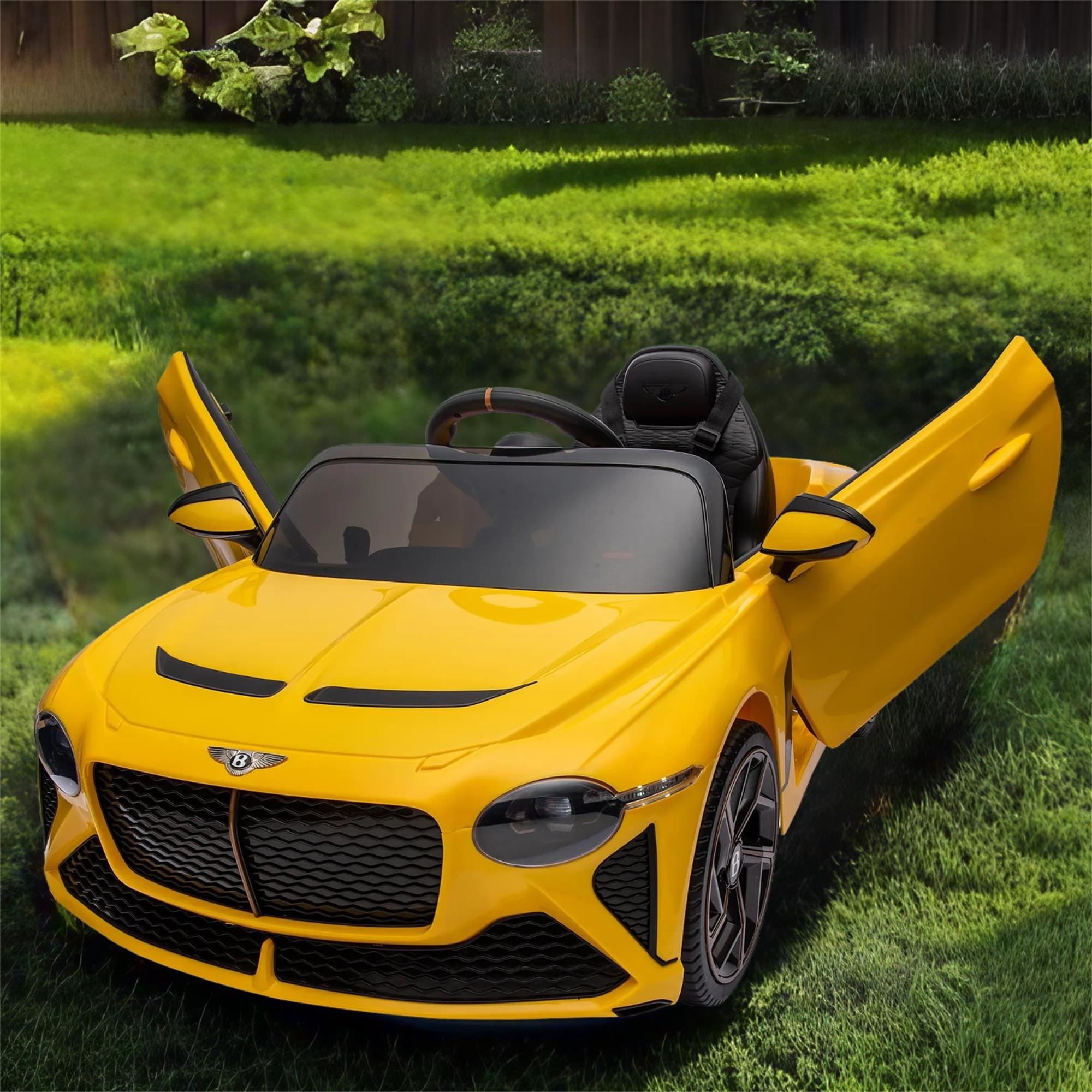 Kepooman 12v Electric Powered Ride on Car for Girls Boys, Kids Ride on Car with Parents Remote Control, USB,MP3 ,Bluetooth,LED light,Three-point safety belt, Yellow