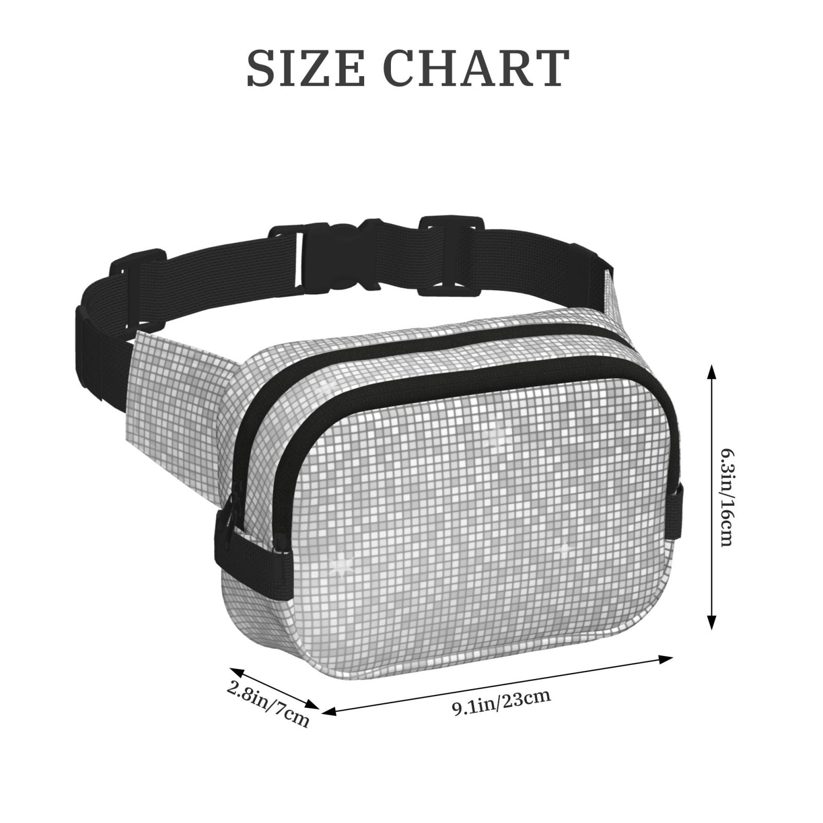 Hirioo Silver Mosaic for Double Layer Waist Bag Adjustable Fanny Pack For Travel Running Hiking