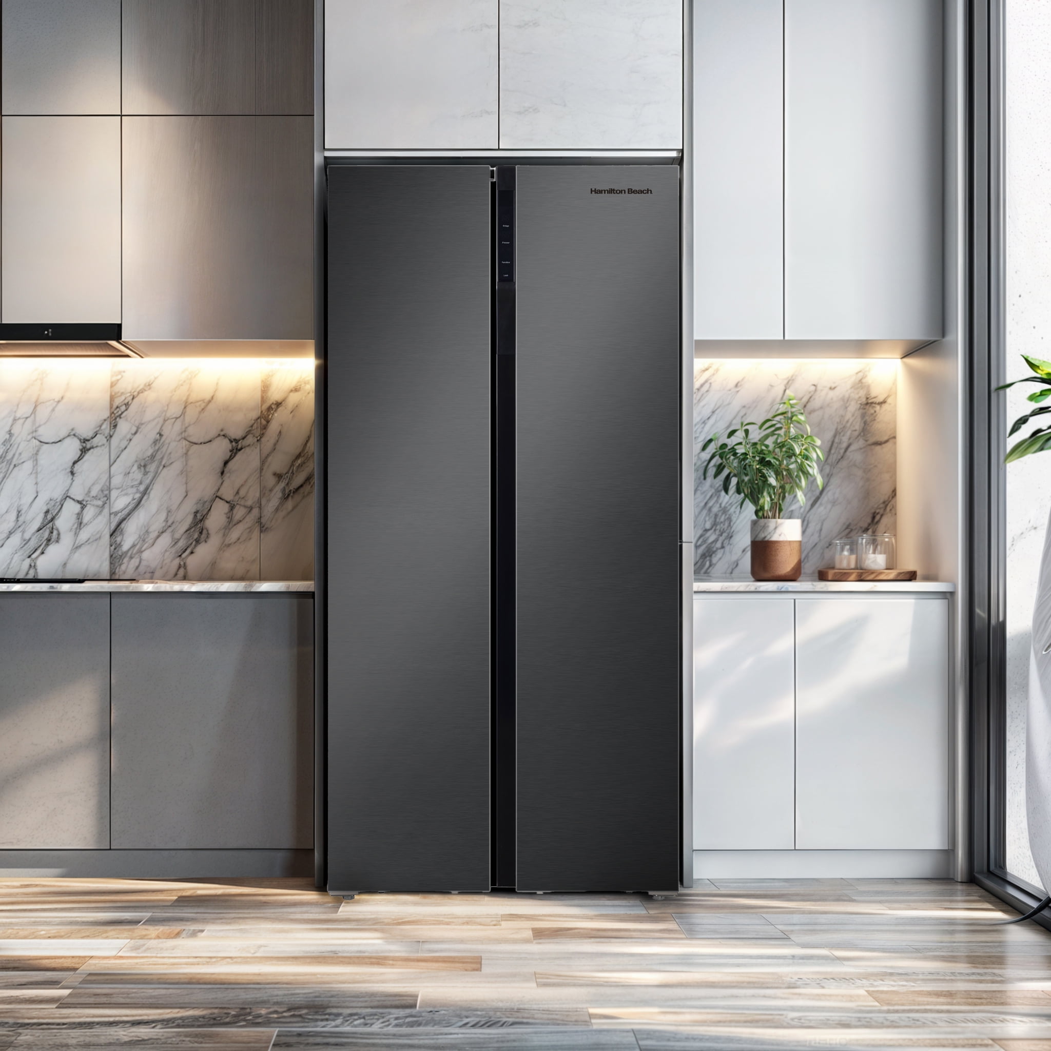 Hamilton Beach Counter Depth 20.6 Cu. Ft. Side by Side Refrigerator, Black Stainless Steel