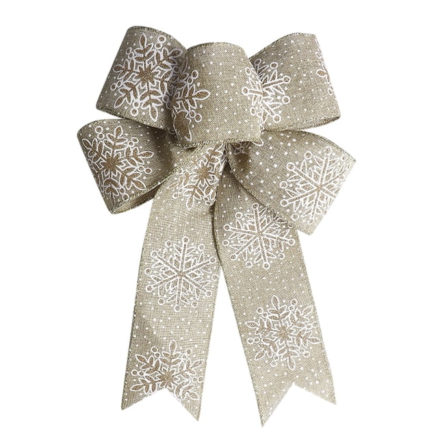 Gold Gold Christmas Snowflake Bow Holiday Decoration Ribbon For Tree Gift Wrapping Door Hanging Polyester Material Festive Season Home And Party Decor