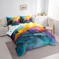 thumbnail image 3 of jejeloiu Marble Liquid 7pcs Bedding Comforter Set,Ombre Fluid Watercolor Queen Bedding Sets,Gradient Teal Pink Orange Queen Sheet Sets For Girls Kids,Luxury Bedroom Decor Reversible, 3 of 8