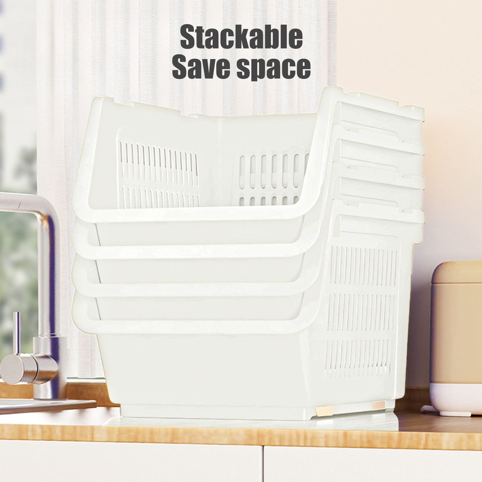 3 Pack Stackable Storage Baskets, Large Capacity Stackable Storage Bins Open Front, Space Saving Home Organization for Kitchen Bedroom Office