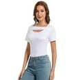thumbnail image 5 of Women's Fashion Clothes One Piece Cutout Tops Short Sleeve Knit Slim Fitted Shirts Tee Tshirts, 5 of 6
