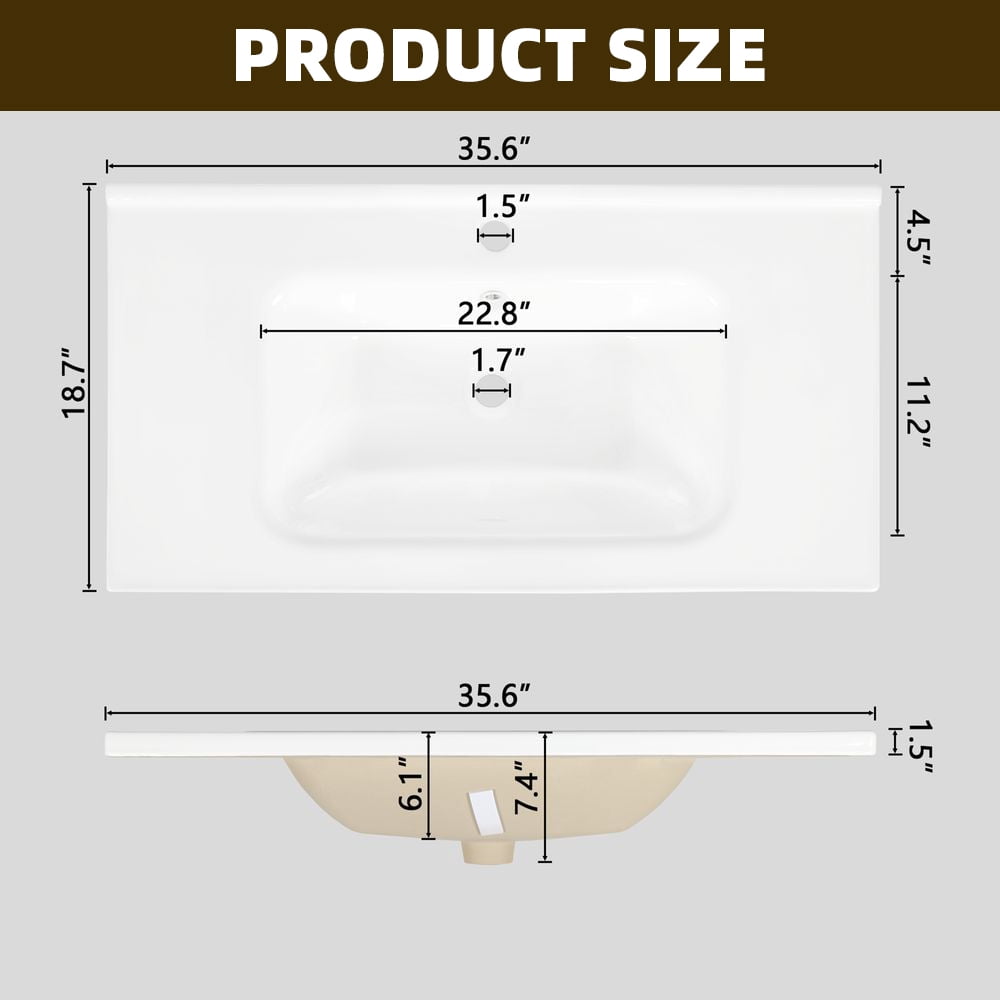 WGYPRIME 35.6" Mid-Century Bathroom Vanity with Sink, Farmhouse Bathroom Storage Cabinet with Glass Doors & Motion-sensor Light Strip, Freestanding Single Sink Bathroom Vanity Combo