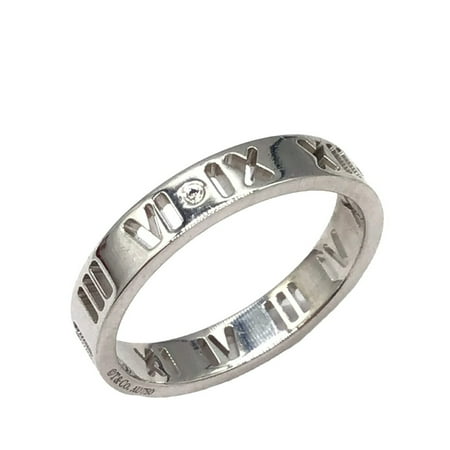 Pre-Owned Tiffany & Co. Atlas Pierced Ring, Size 12, 4P Diamond, Diamond Fashion K18WG White Gold, Engagement Women's, Men's, Unisex (Good)