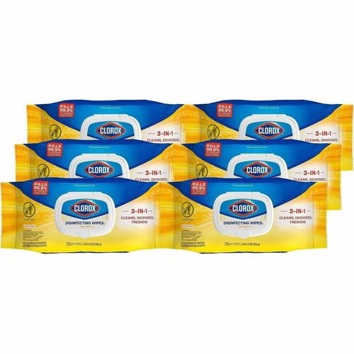 (6 pack) Clorox Disinfecting Wipes Flex Pack Disinfectant Cleaner Crisp Lemon scent 75 Count Single Pack