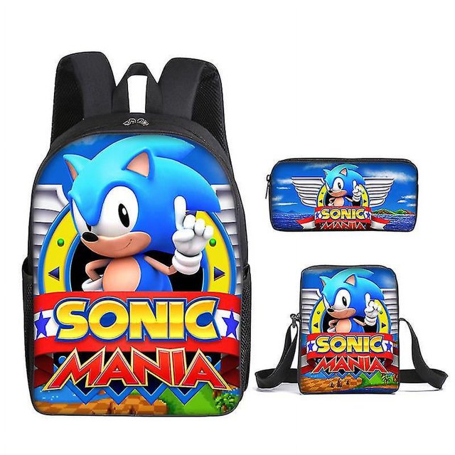 Sonic Primary School Bag Three-piece Set Cartoon Backpack Anime Shoulder Bag Pencil Case High-grade Ultra-high-grade Advanced Customization