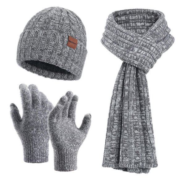 Winter Hat Scarf Gloves Set for Women Womens Knit Warm Hat Beanie Long Scarf Touchscreen Gloves Skull Caps Neck Scarves Christmas Gift