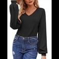 thumbnail image 3 of Blusa de Larga con Cuello en V para Mujer, Estilo Farol, Elegante, Informal, de Punto Acanalado, Corte Holgado, Otoño 2025 Negro L, 3 of 8