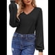 thumbnail image 3 of Blusa de Larga con Cuello en V para Mujer, Estilo Farol, Elegante, Informal, de Punto Acanalado, Corte Holgado, Otoño 2025 Negro L, 3 of 8