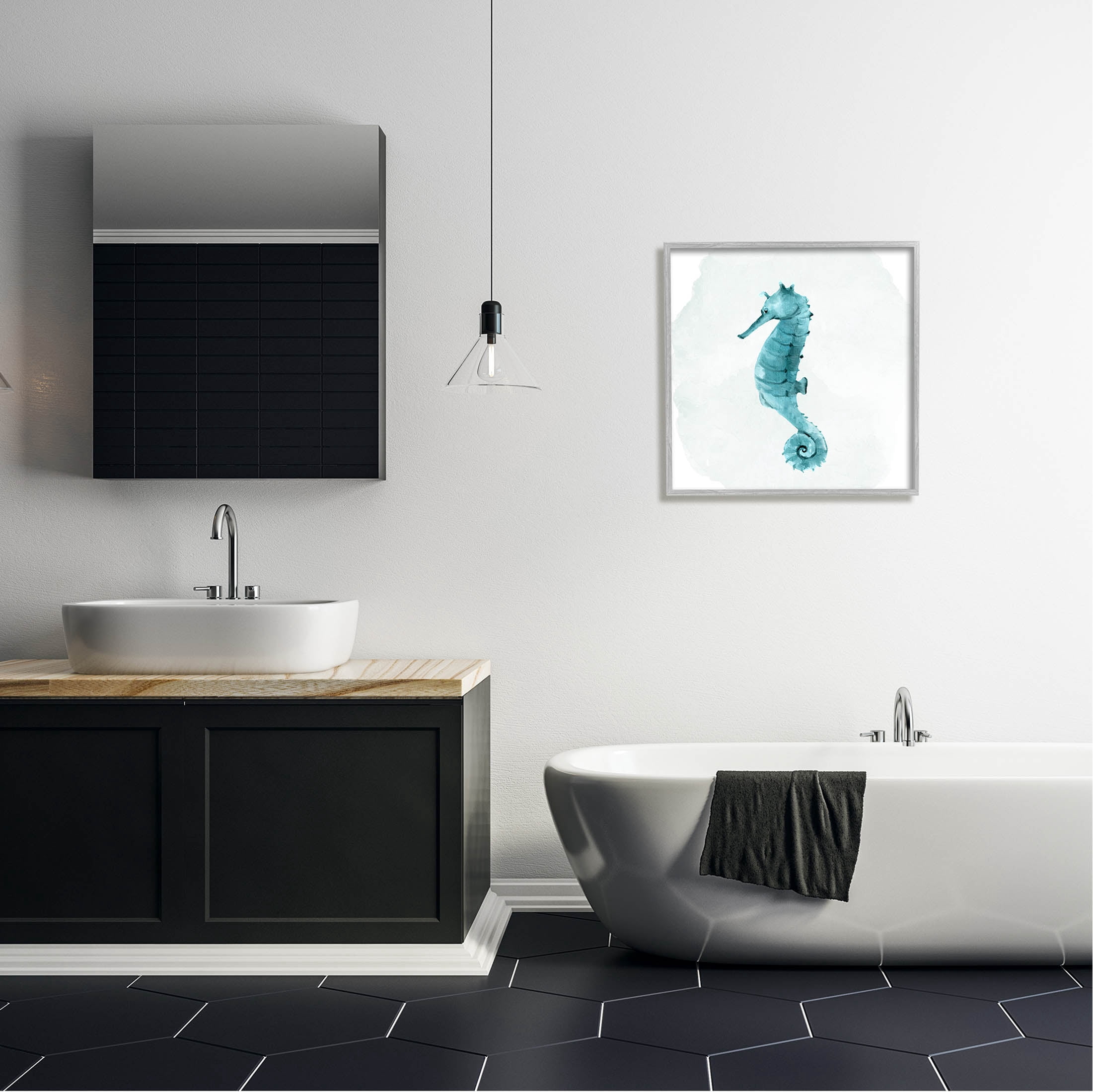 Stupell Industries Seahorse Nautical Wildlife Animal Graphic Art Gray Framed Art Print Wall Art, Design by Kim Allen